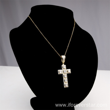 Hip hop cubic zirconia gold plated cross pendant